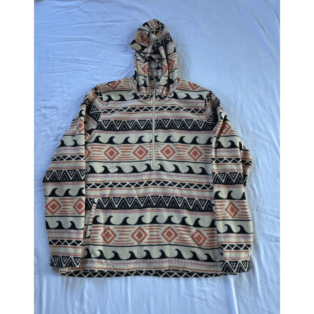Women's O'Neill Tan/Blue Half Zip Pullover Hoodie, Size L Geometric Pattern